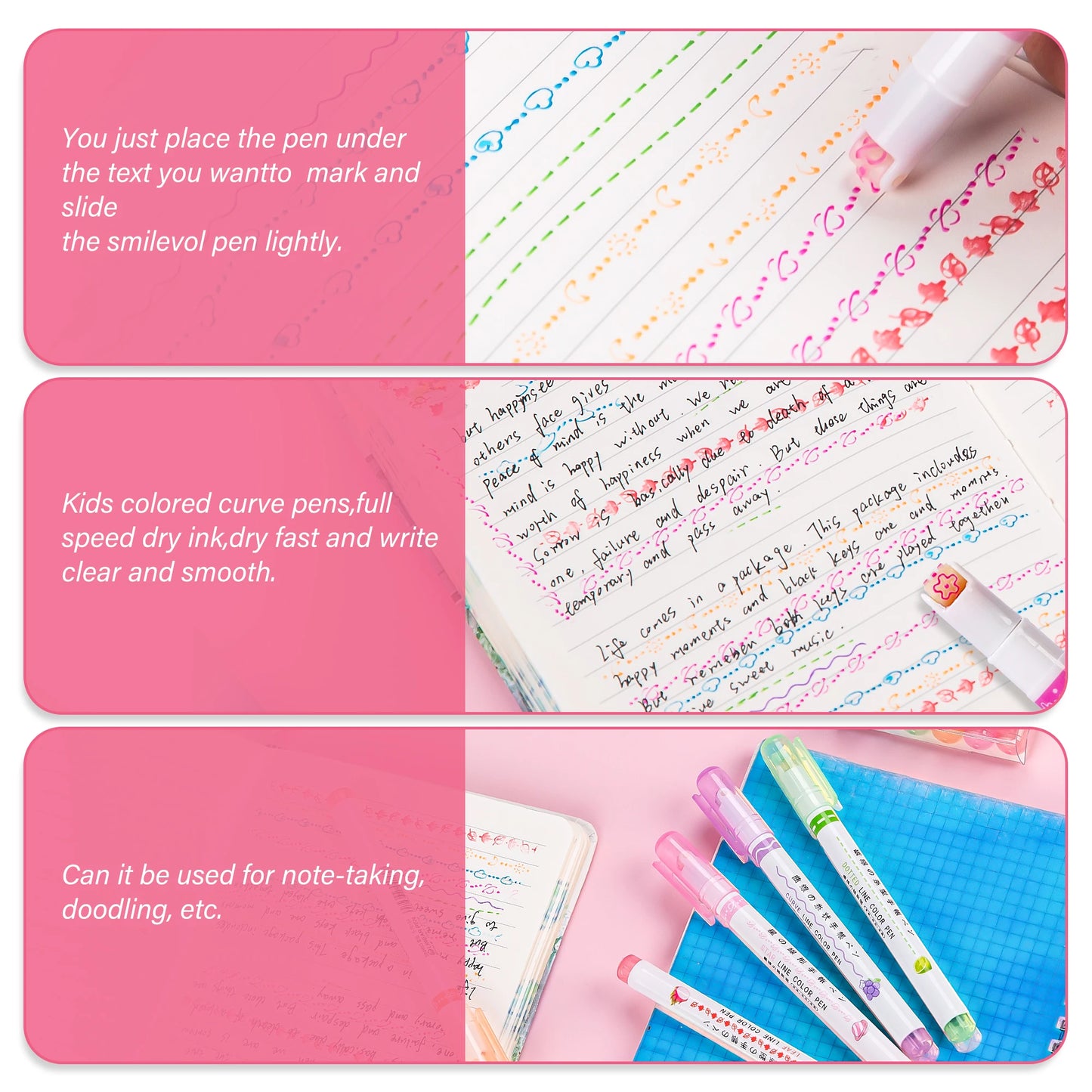 3-Piece Kawaii Flowers Line Shaped Highlighter Pen Set