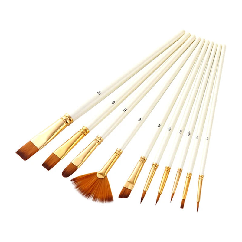 Nylon Hair Paint Brush Set -10pcs