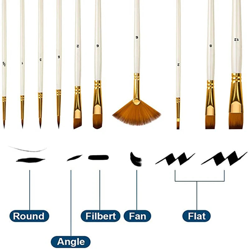 Nylon Hair Paint Brush Set -10pcs