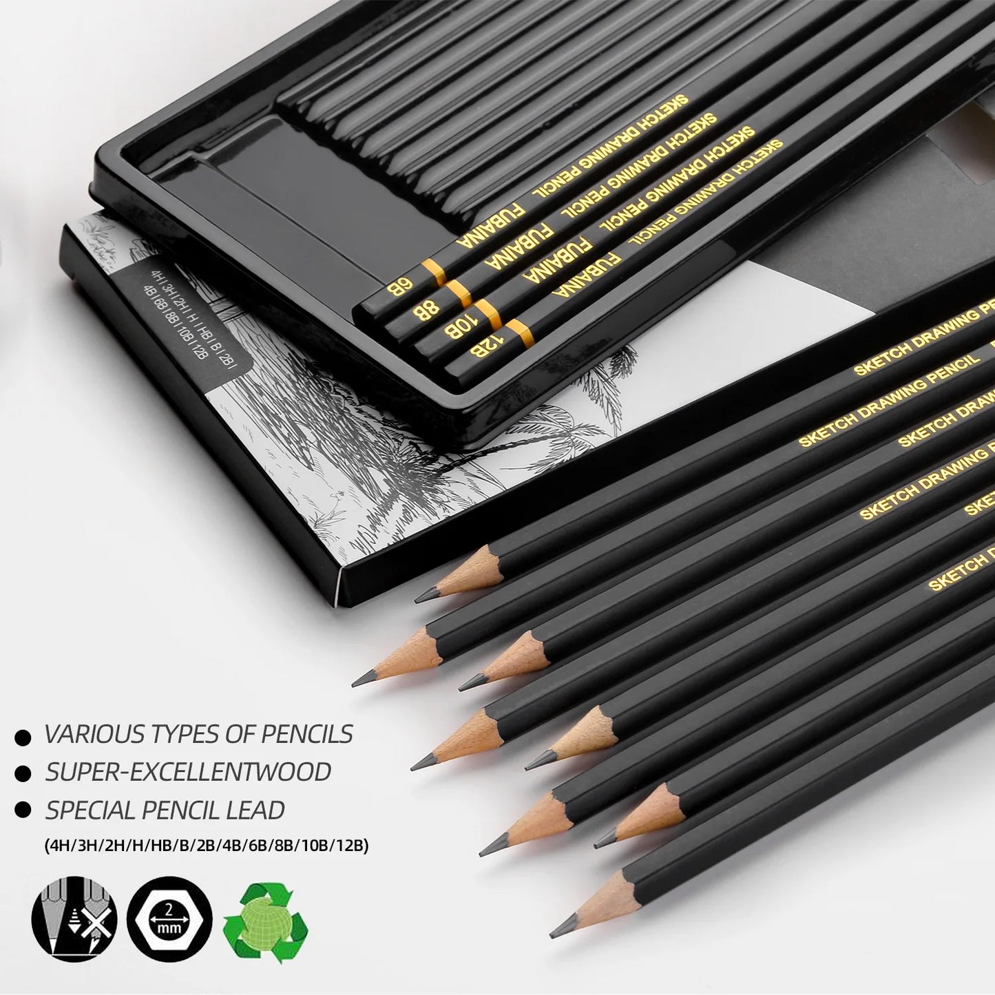 12-Piece Graphite Sketching Pencil Set