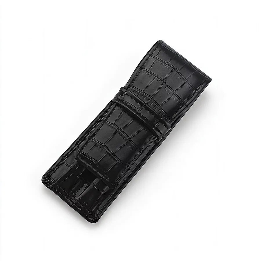 Pen Case Crocodile Pu Leather Black 2 Pen Slots