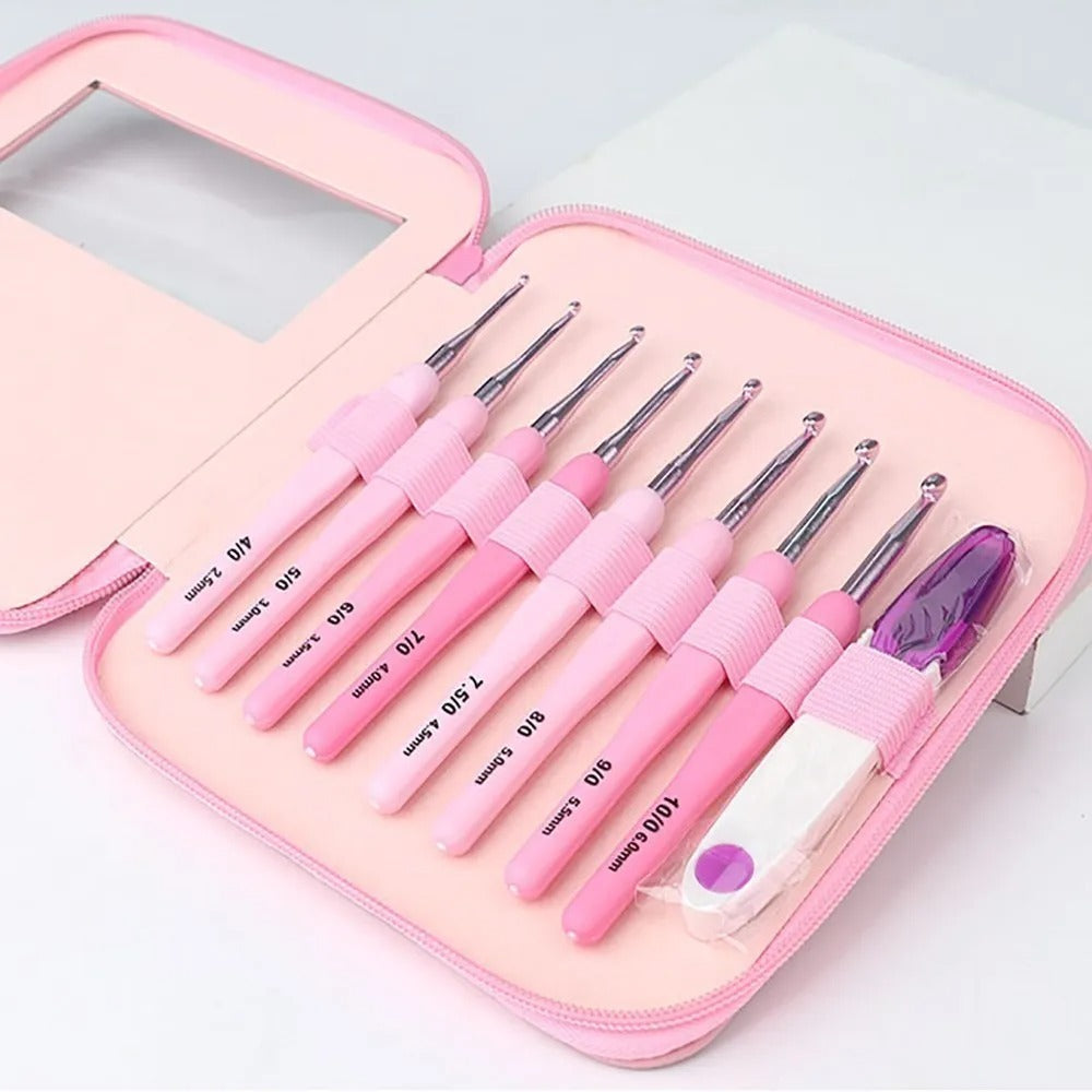 9pcs Ergonomic Crochet Hook Set with Case