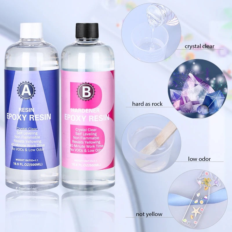 1:1 Crystal Clear Epoxy Resin Kit – High Gloss, Bubble-Free Finish for DIY Crafts & Jewelry