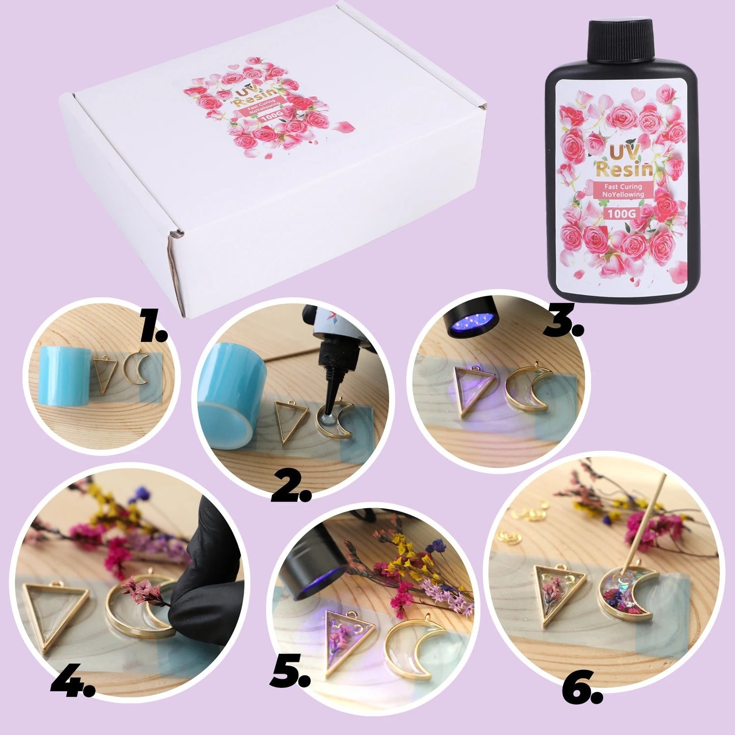 18PCS DIY Resin Jewelry Kit – UV Glue, Frames & Fillings for Creative Family Fun