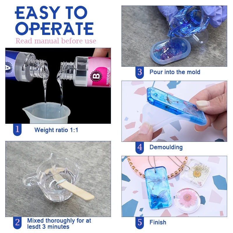 1:1 Crystal Clear Epoxy Resin Kit – High Gloss, Bubble-Free Finish for DIY Crafts & Jewelry