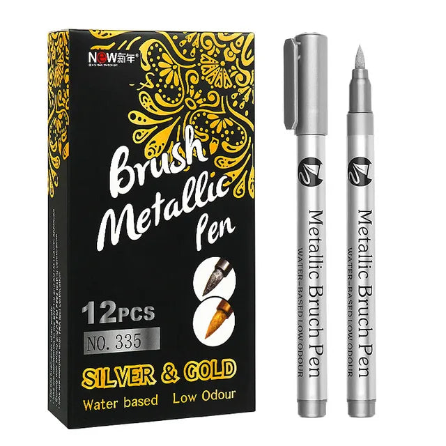 Brush Metallic Pen Set in Silver and Gold