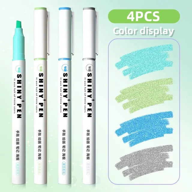 Kawaii 4-Piece Glitter Highlighter Pen Set