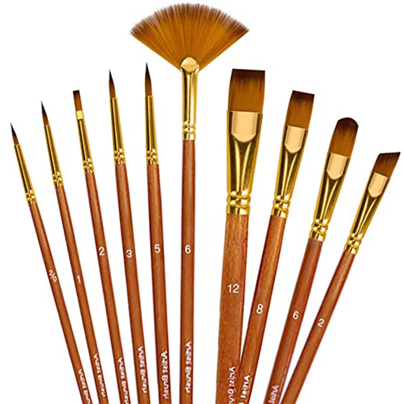 Nylon Hair Paint Brush Set -10pcs