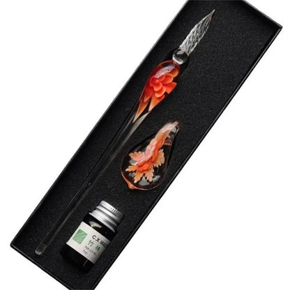 Vintage Floral Glass Dip Pen