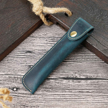 Leather Single Fountain Pen Case With Snap Closure