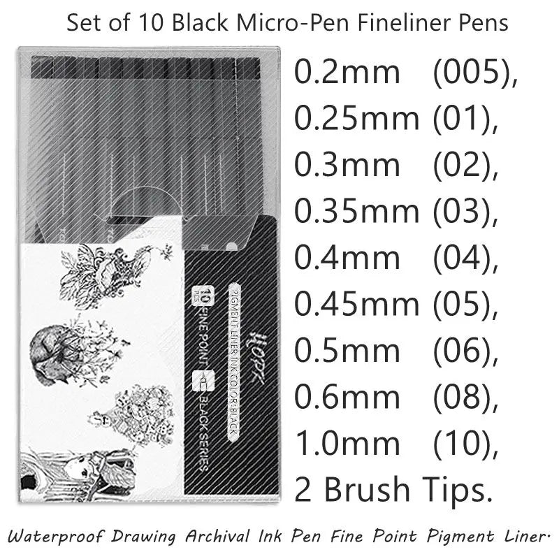Professional Black Fineliner Pen Set for Sketching and Illustration