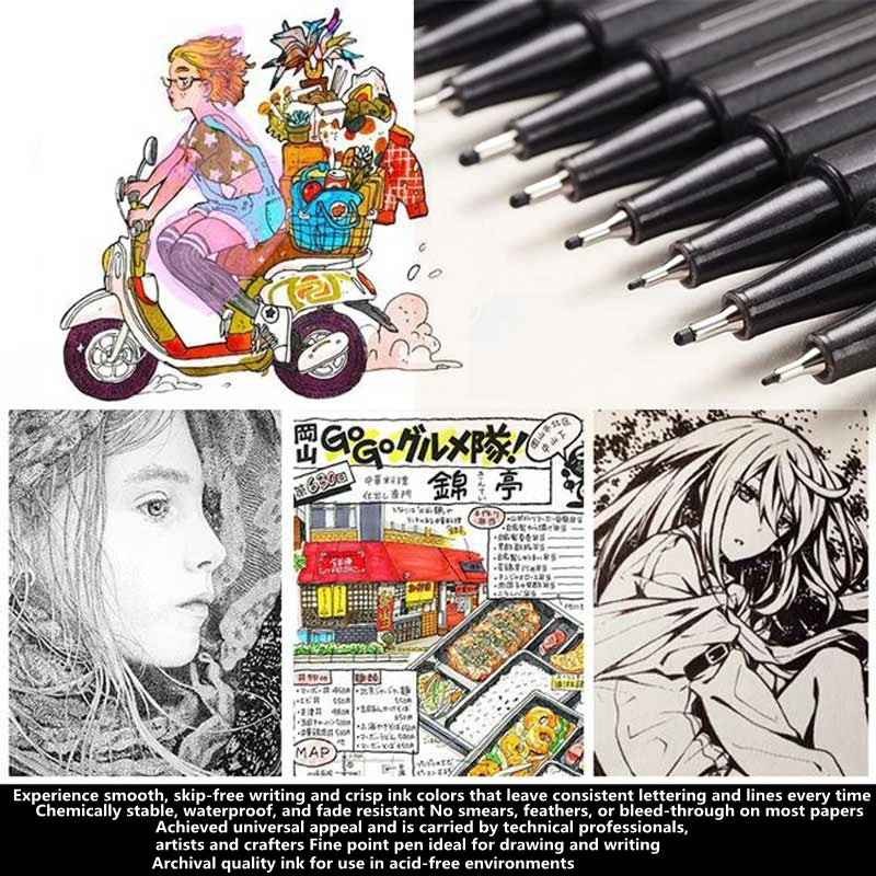 Professional Black Fineliner Pen Set for Sketching and Illustration