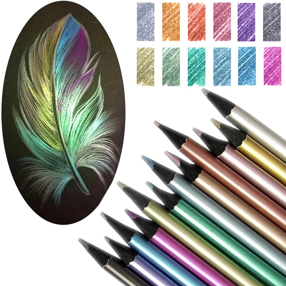 12-Color Metallic Drawing Pencil Set