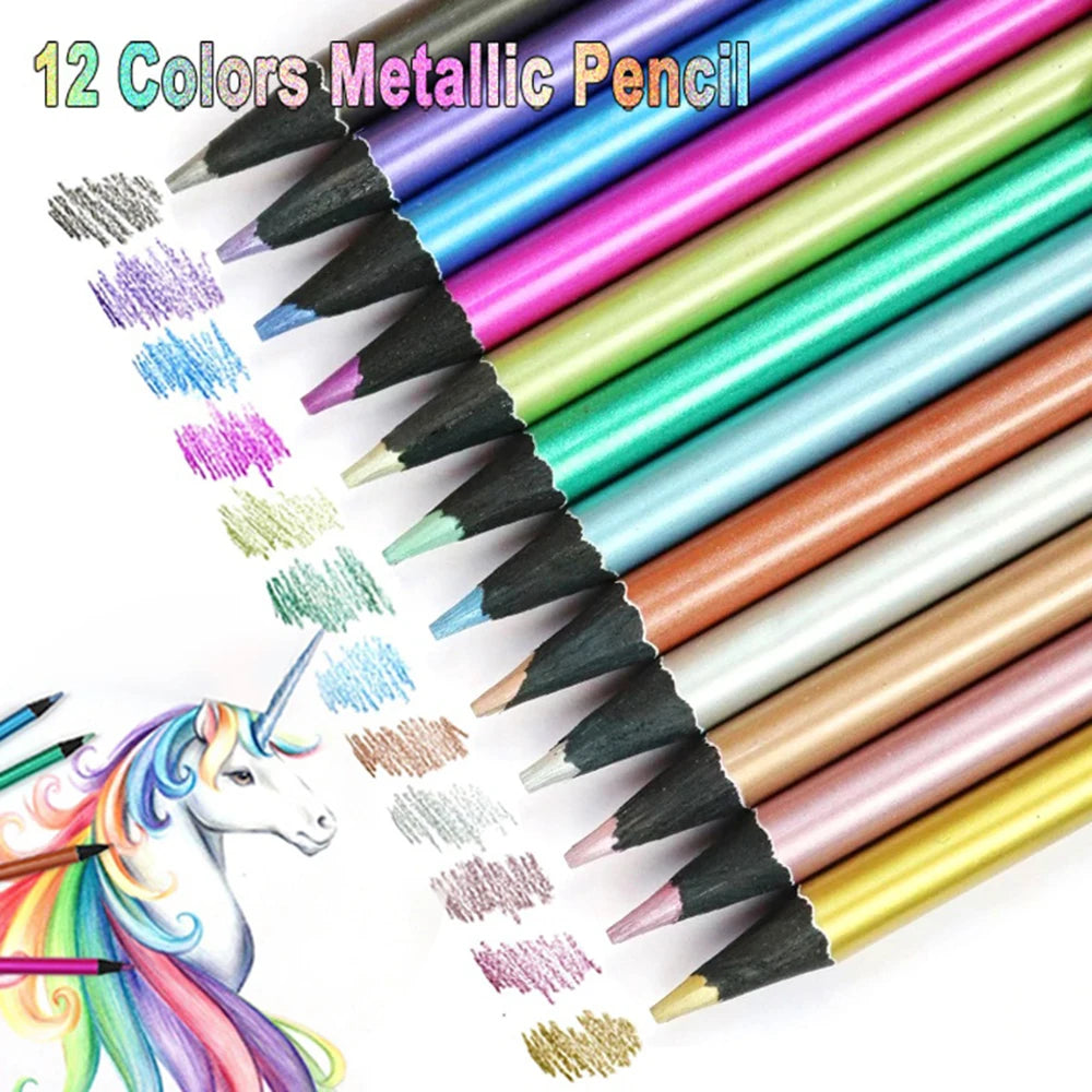 12-Color Metallic Drawing Pencil Set