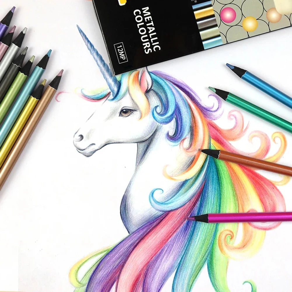 12-Color Metallic Drawing Pencil Set