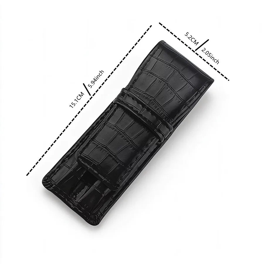 Pen Case Crocodile Pu Leather Black 2 Pen Slots