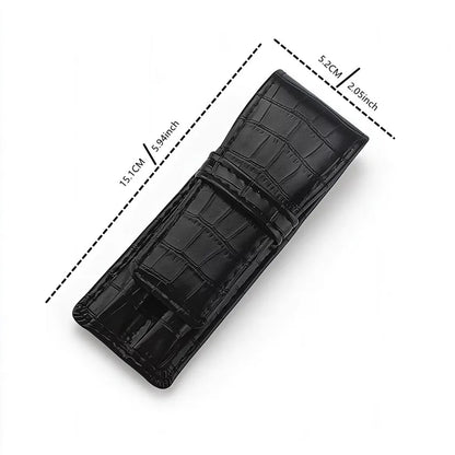 Pen Case Crocodile Pu Leather Black 2 Pen Slots