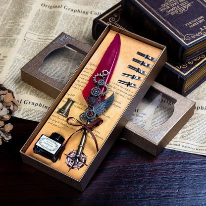 Vintage Calligraphy Feather Pen Set