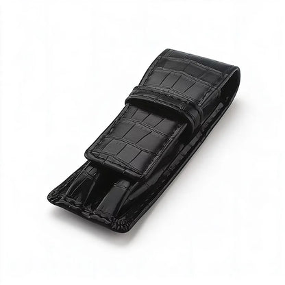 Pen Case Crocodile Pu Leather Black 2 Pen Slots