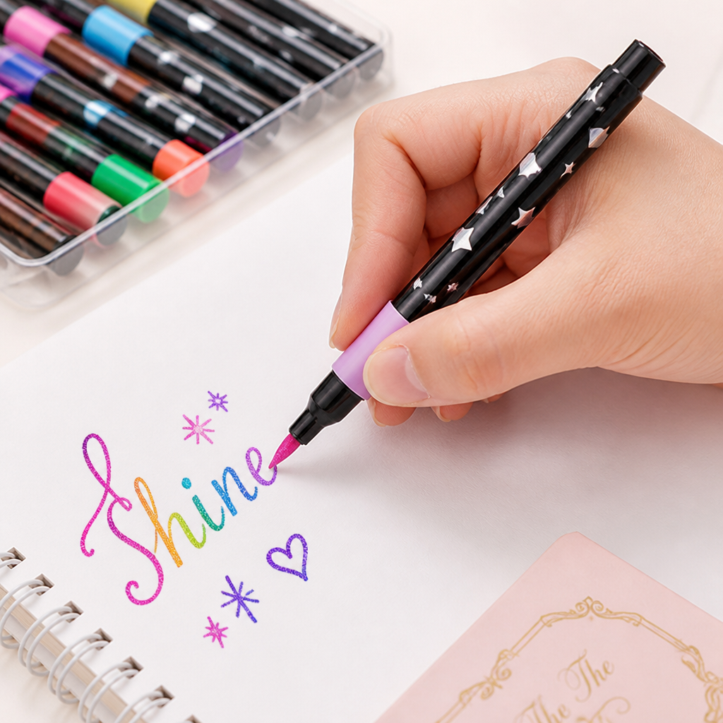 Metallic Brush Pens With Two-Tone Outline Effect