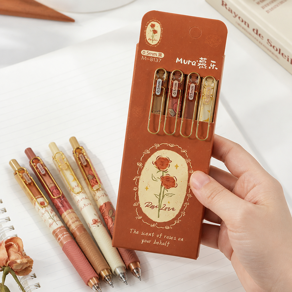 Gel Ink Pen Set With Rose Theme