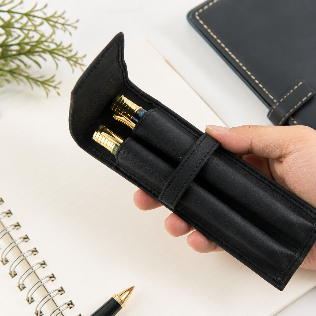 Luxury Black Leather Pen Case