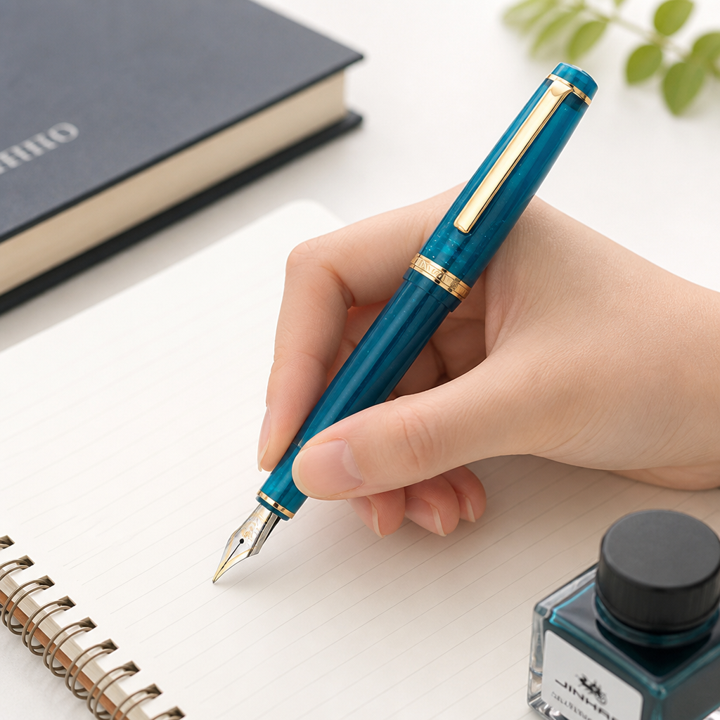 Luxury Fountain Pen with Gold Trim and Fine Nib