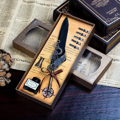 Vintage Calligraphy Feather Pen Set