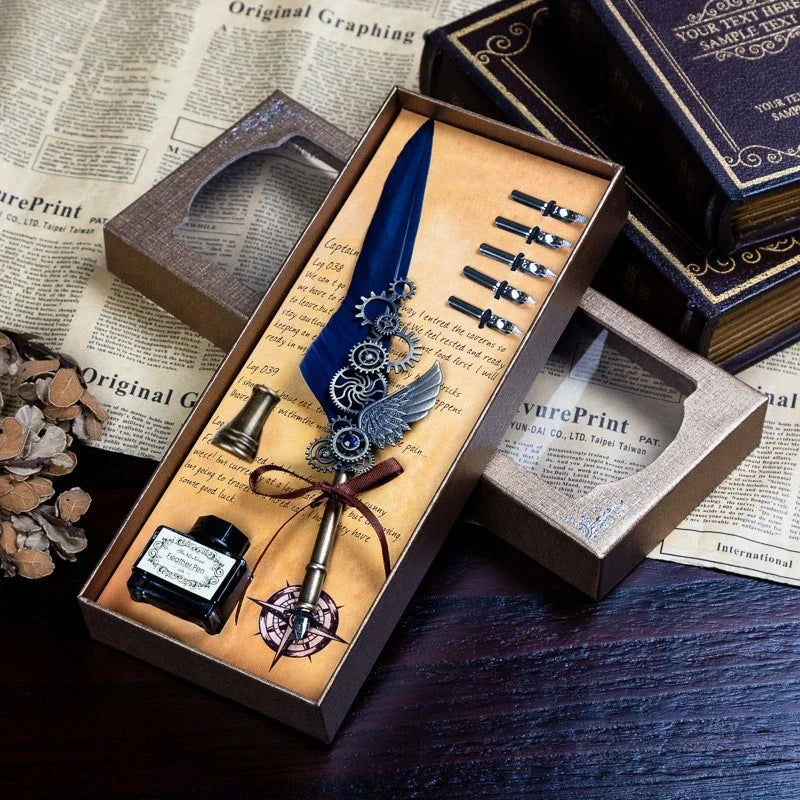 Vintage Calligraphy Feather Pen Set