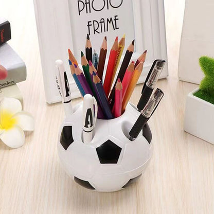 Soccer ball pen holder displayed as a compact desk organizer