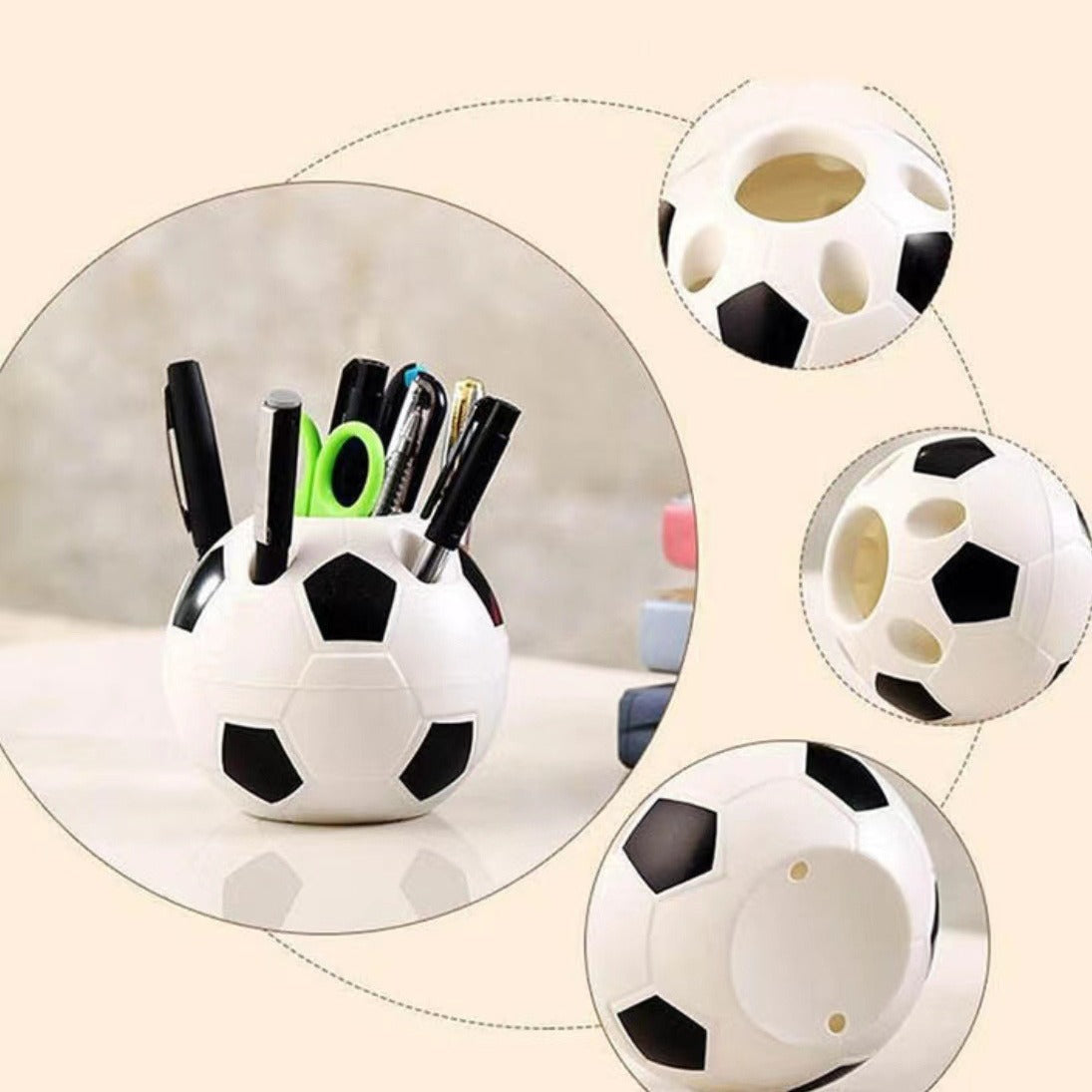 Soccer ball desk organizer holding pens and pencils