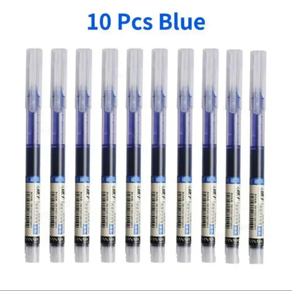 Set of 10 Needle Tip Gel Pens Liquid Ink Smooth Writing Stationery