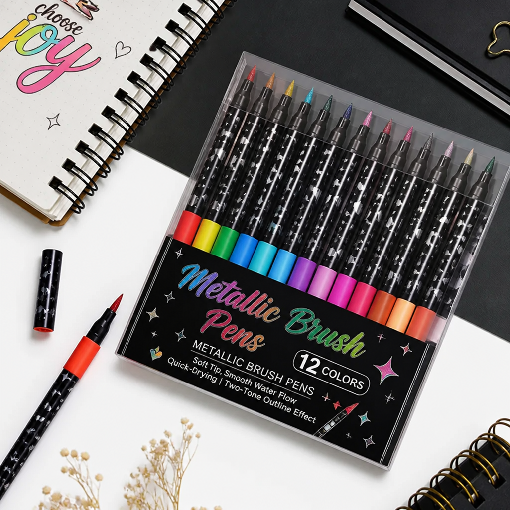 Metallic Brush Pens With Two-Tone Outline Effect
