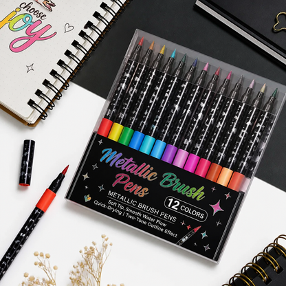 Metallic Brush Pens With Two-Tone Outline Effect