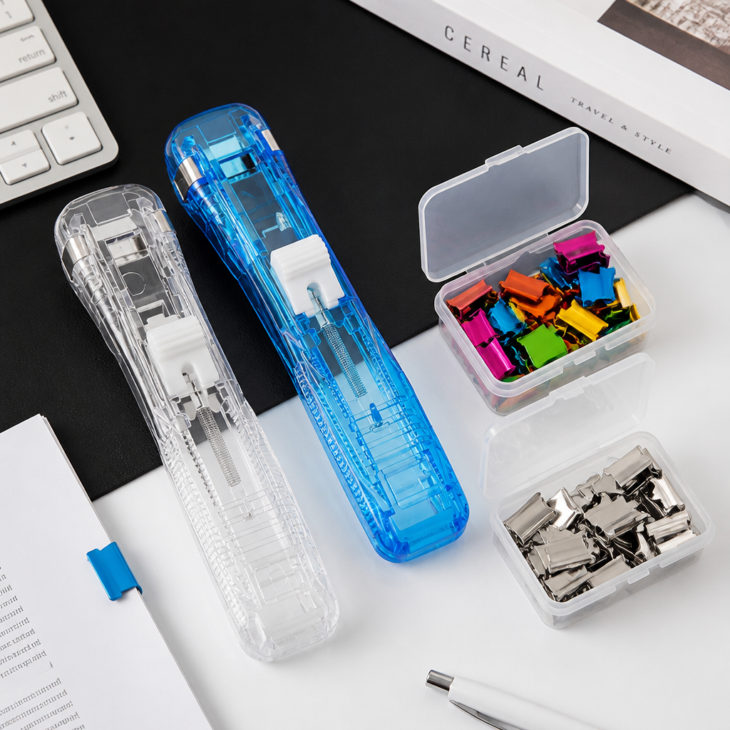 Staple-Free Paper Clip Dispenser Set With 100 Clips