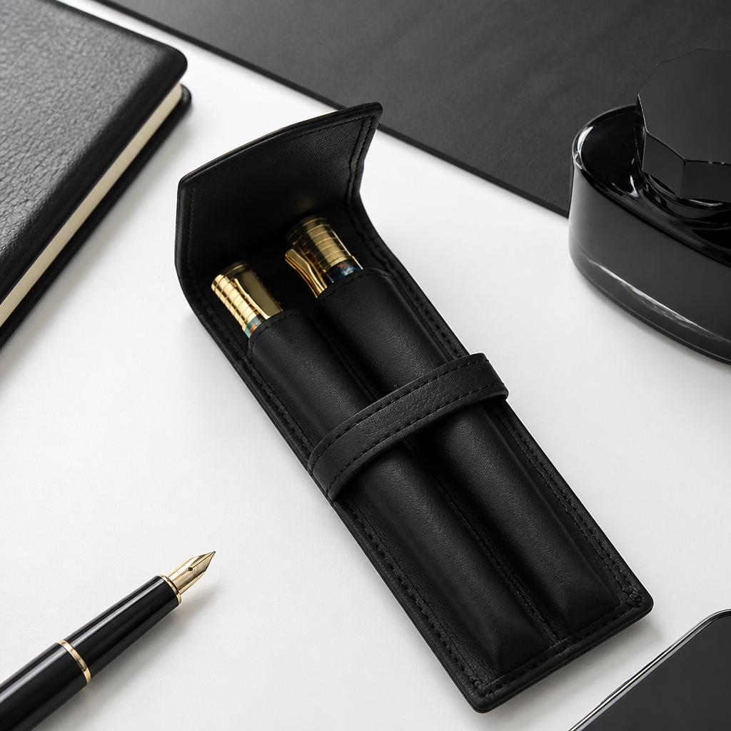 Luxury Black Leather Pen Case