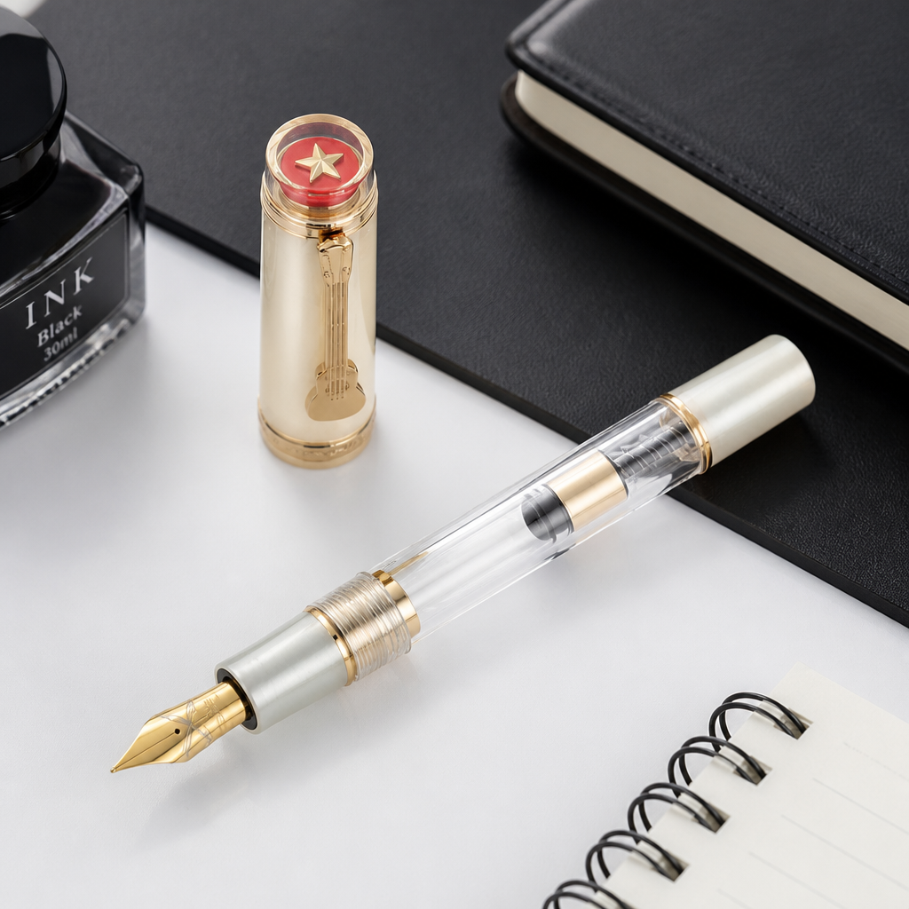 Red Star Cap Transparent Resin Fountain Pen