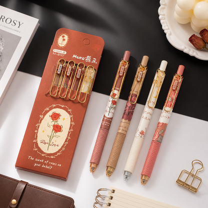 Gel Ink Pen Set With Rose Theme