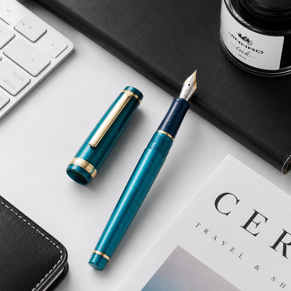 Luxury Fountain Pen with Gold Trim and Fine Nib