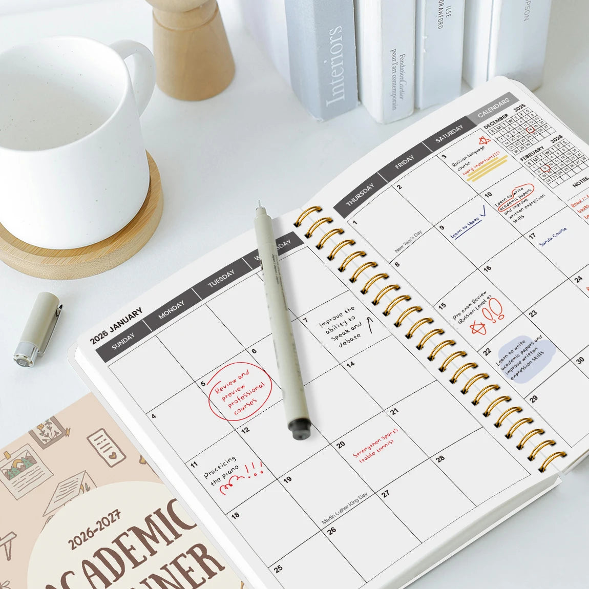 Academic Planner A5 Spiral Weekly Monthly Layout