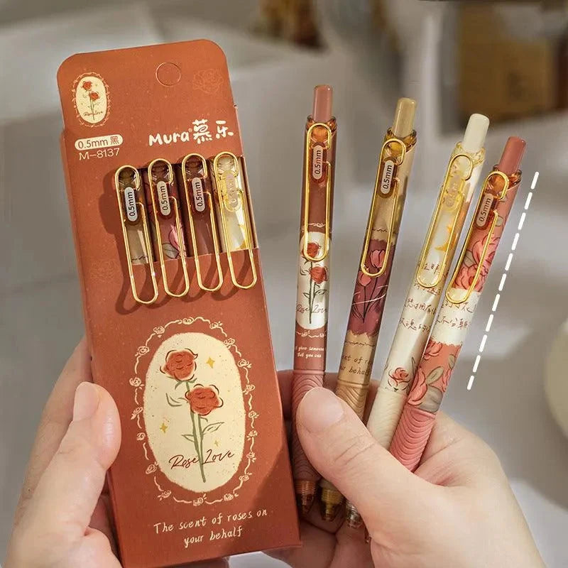 Gel Ink Pen Set With Rose Theme