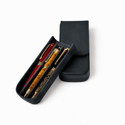 Leather 3-pen case viewed from the front