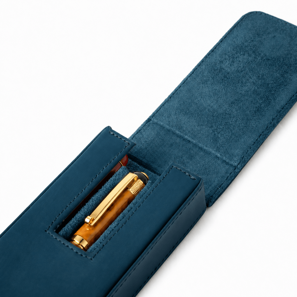 Three-pen leather case with a secure magnetic closure