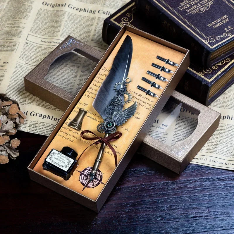 Vintage Calligraphy Feather Pen Set