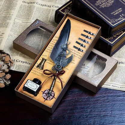 Vintage Calligraphy Feather Pen Set