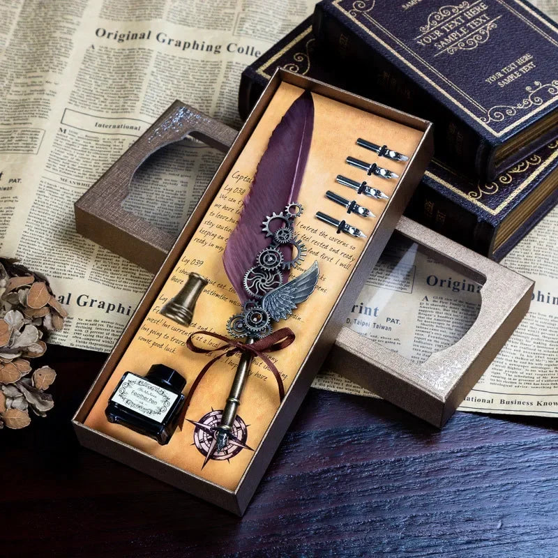 Vintage Calligraphy Feather Pen Set