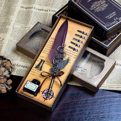 Vintage Calligraphy Feather Pen Set