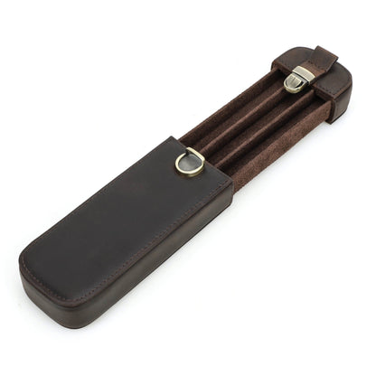 Leather pen case with its removable tray displayed beside it