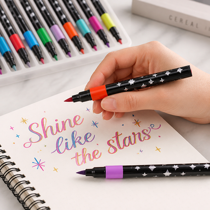 Metallic Brush Pens With Two-Tone Outline Effect
