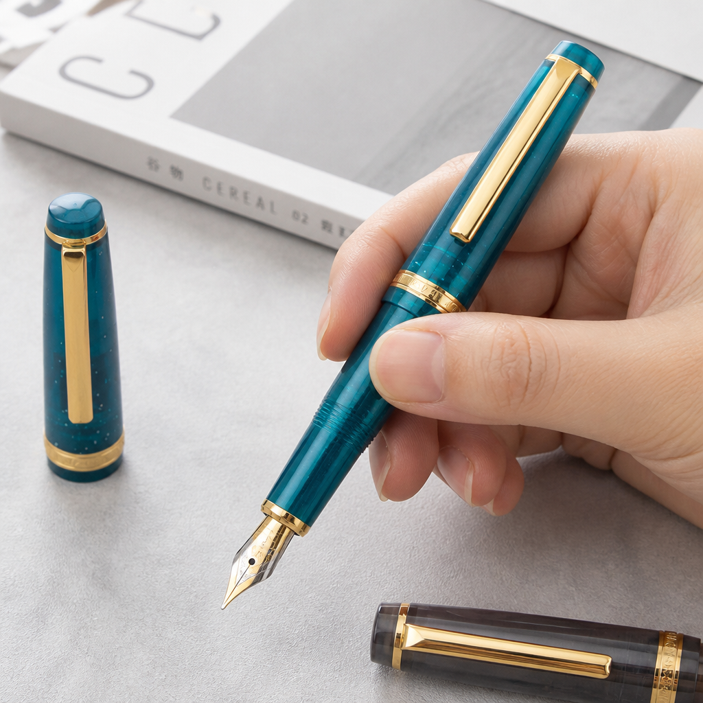 Luxury Fountain Pen with Gold Trim and Fine Nib